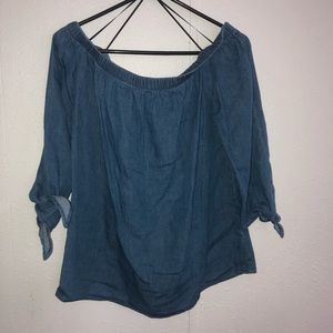 ❄️💙 Off the Shoulder Jean Shirt